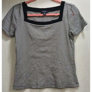Chaps Women's Small Striped Square Neck Top Y2K Grunge Preppy 100% Cotton EUC